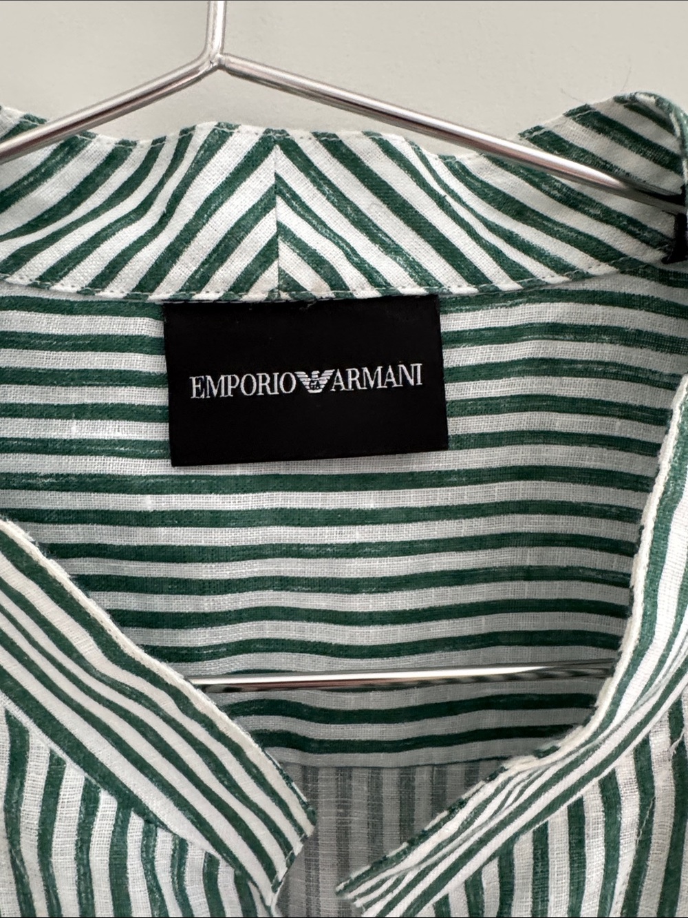 Emporio Armani Green and White Striped Casual Button-Down Shirt - Picture 2 of 8